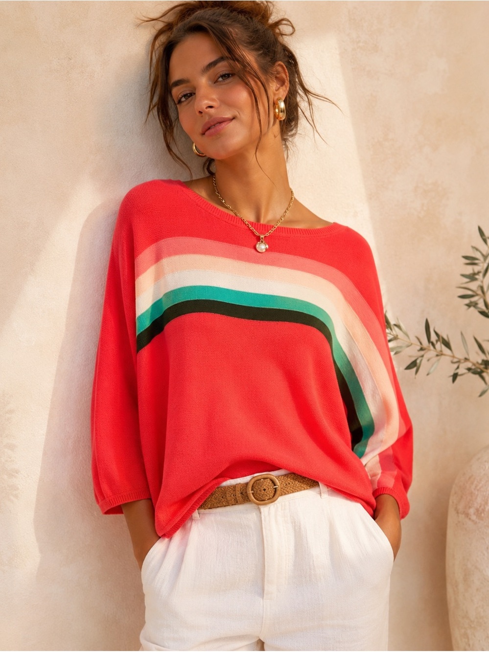 Zaket & Plover 100% Cotton Rainbow Stripe Sweater | Coastal Resort Knit